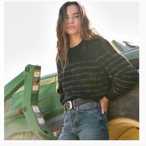Rails Allegra Stripe Black Metallic Sweater XS